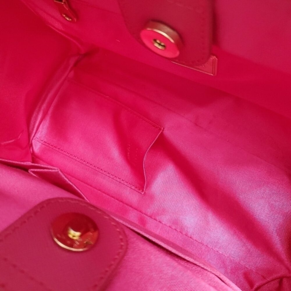 Samantha Thavasa Hot Pink Saffiano Leather Satchel Bag Padlock Crossbody Gold - Picture 10 of 15